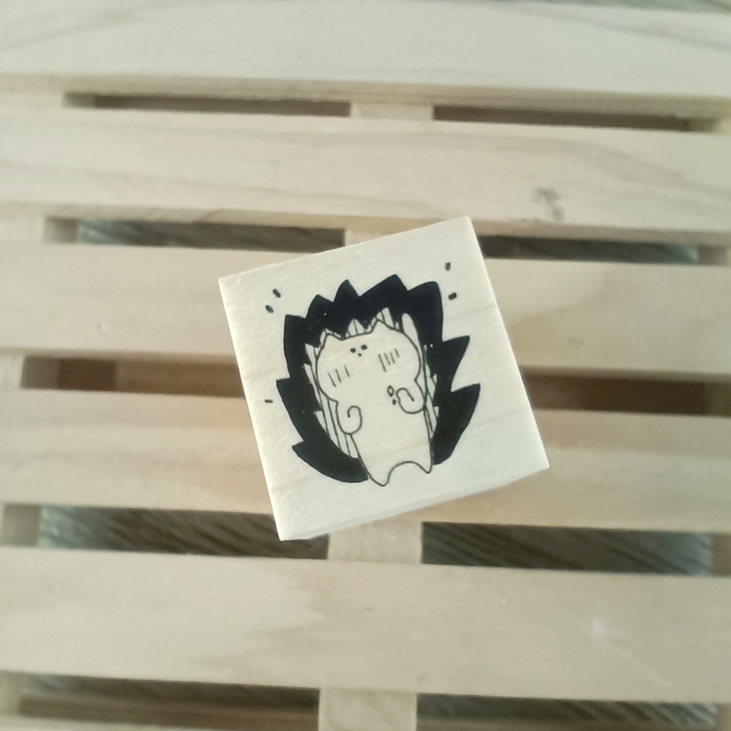 がまぞく工房Rei．鬥志燃燒的貓咪 2x2cm日本原創印章