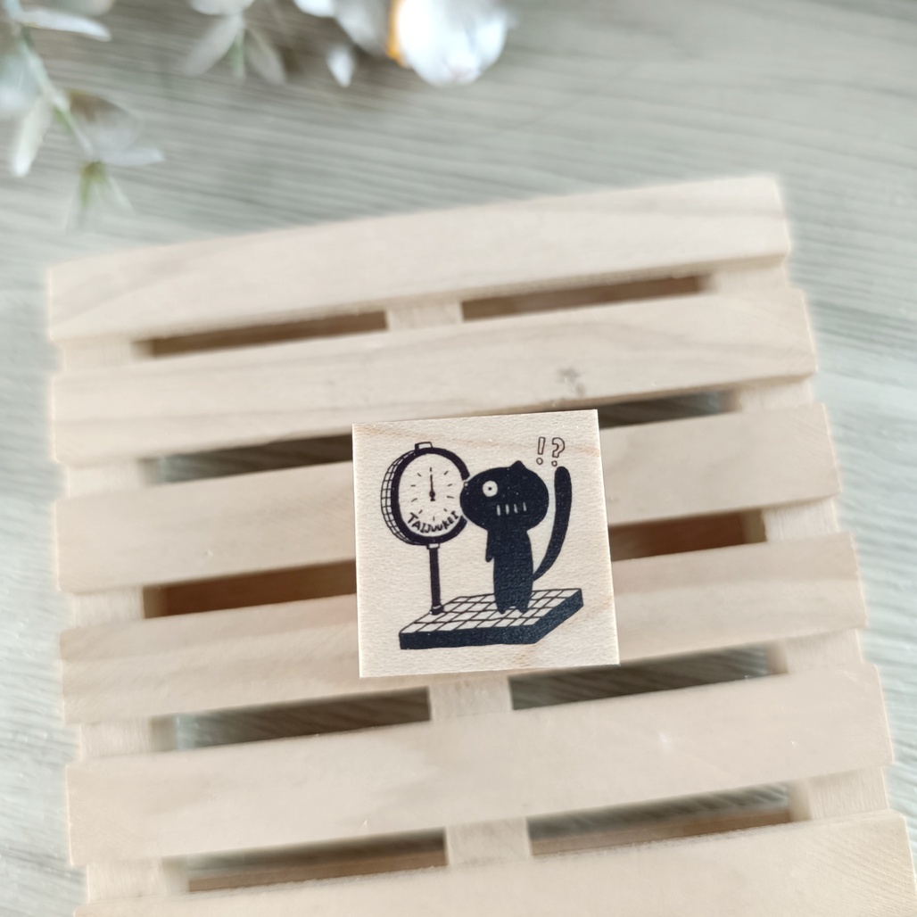 がまぞく工房Rei．貓咪 體重機/電風扇 2.5x2.5cm日本原創印章