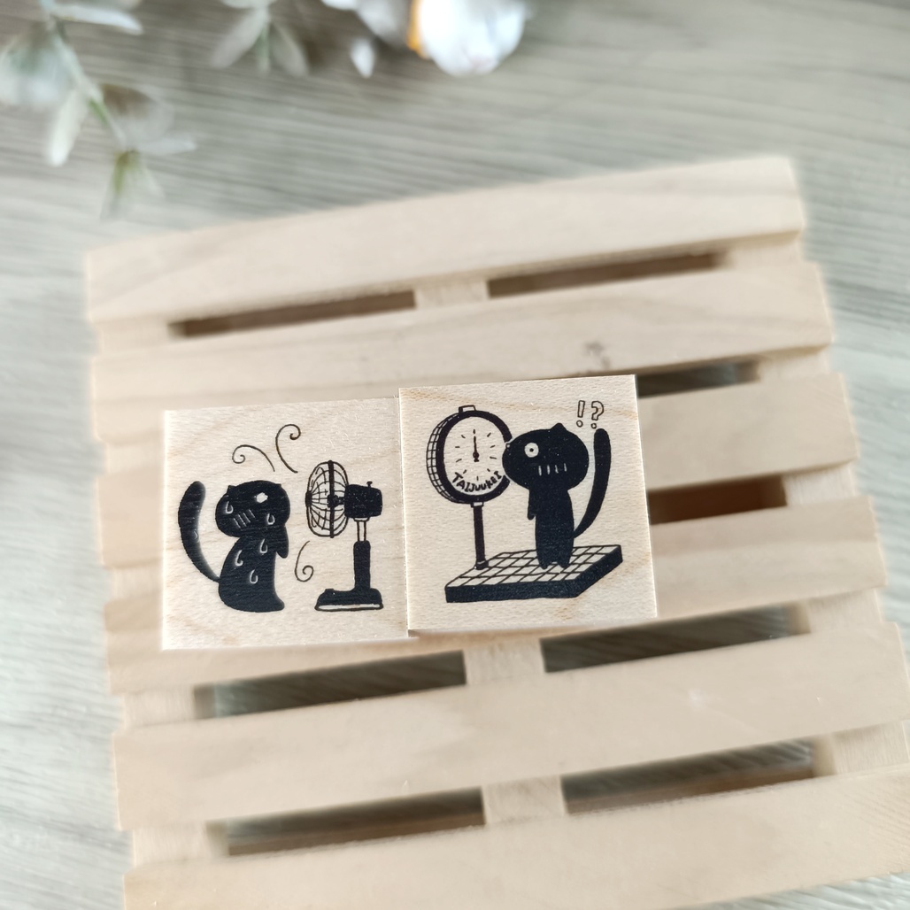 がまぞく工房Rei．貓咪 體重機/電風扇 2.5x2.5cm日本原創印章