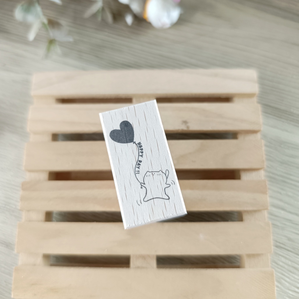 がまぞく工房Rei．愛心氣球貓咪 4x2cm日本原創印章