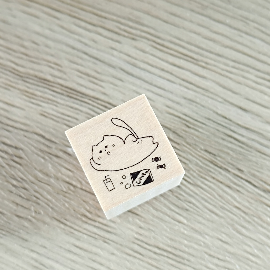 がまぞく工房Rei．放鬆的懶貓 2x2cm日本原創印章
