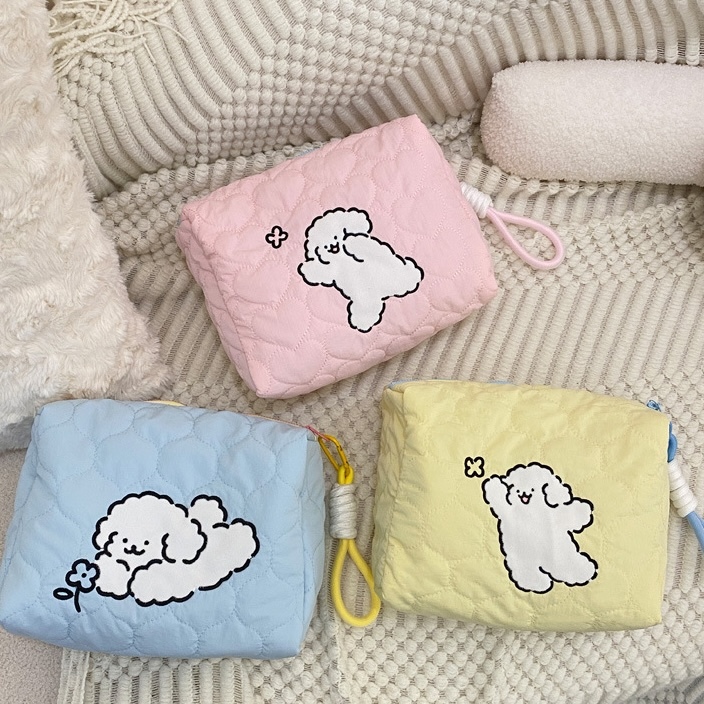 《08140》線條狗狗壓紋底部化妝包(大/小)