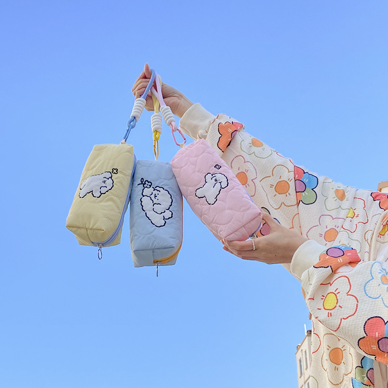 《08140》線條狗狗壓紋底部化妝包(大/小)