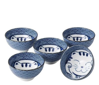 日本美濃燒青海波貓貓瓦碗套裝 (日本製)