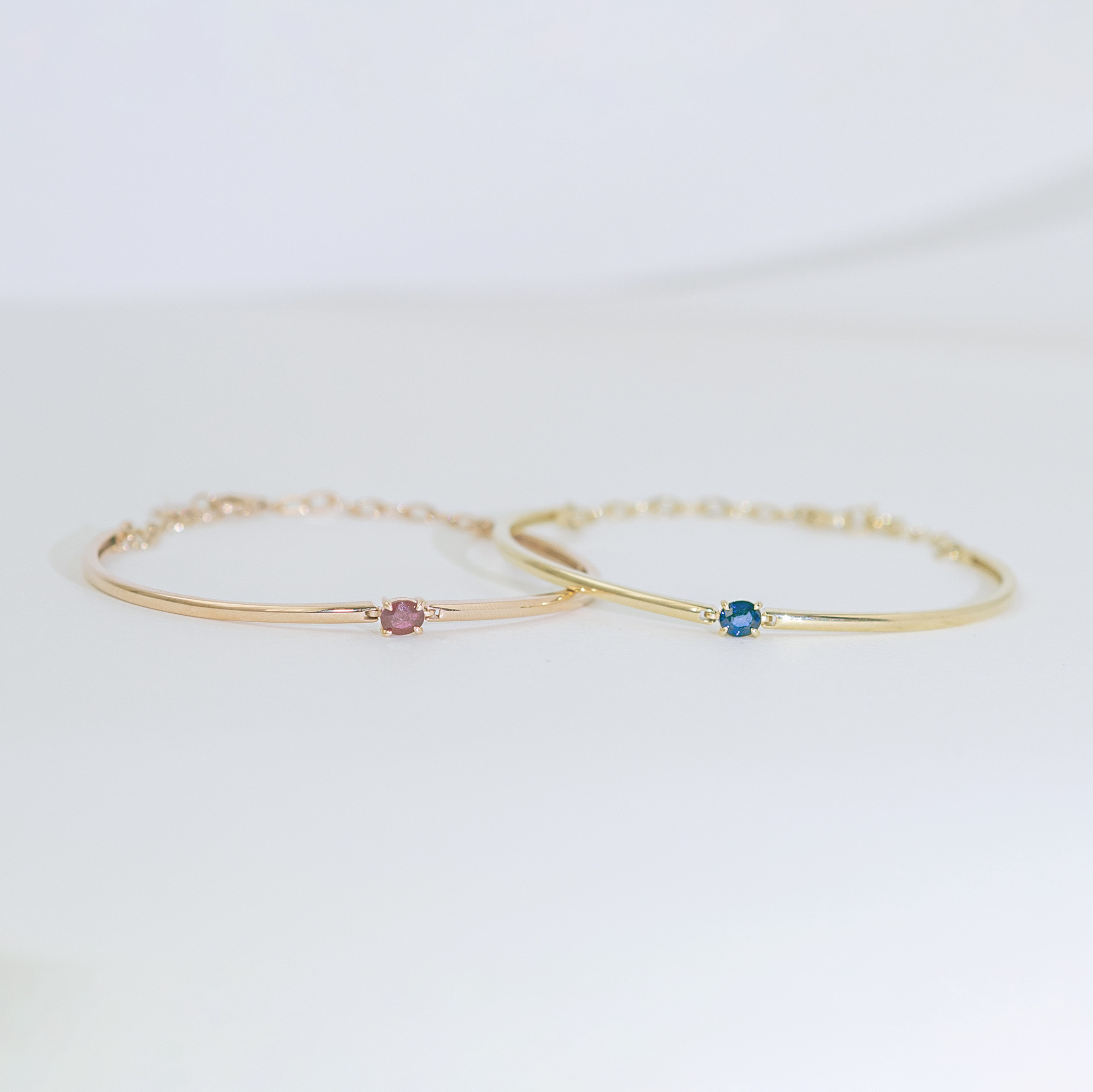 14K四爪橢圓紅寶石半硬式手鐲