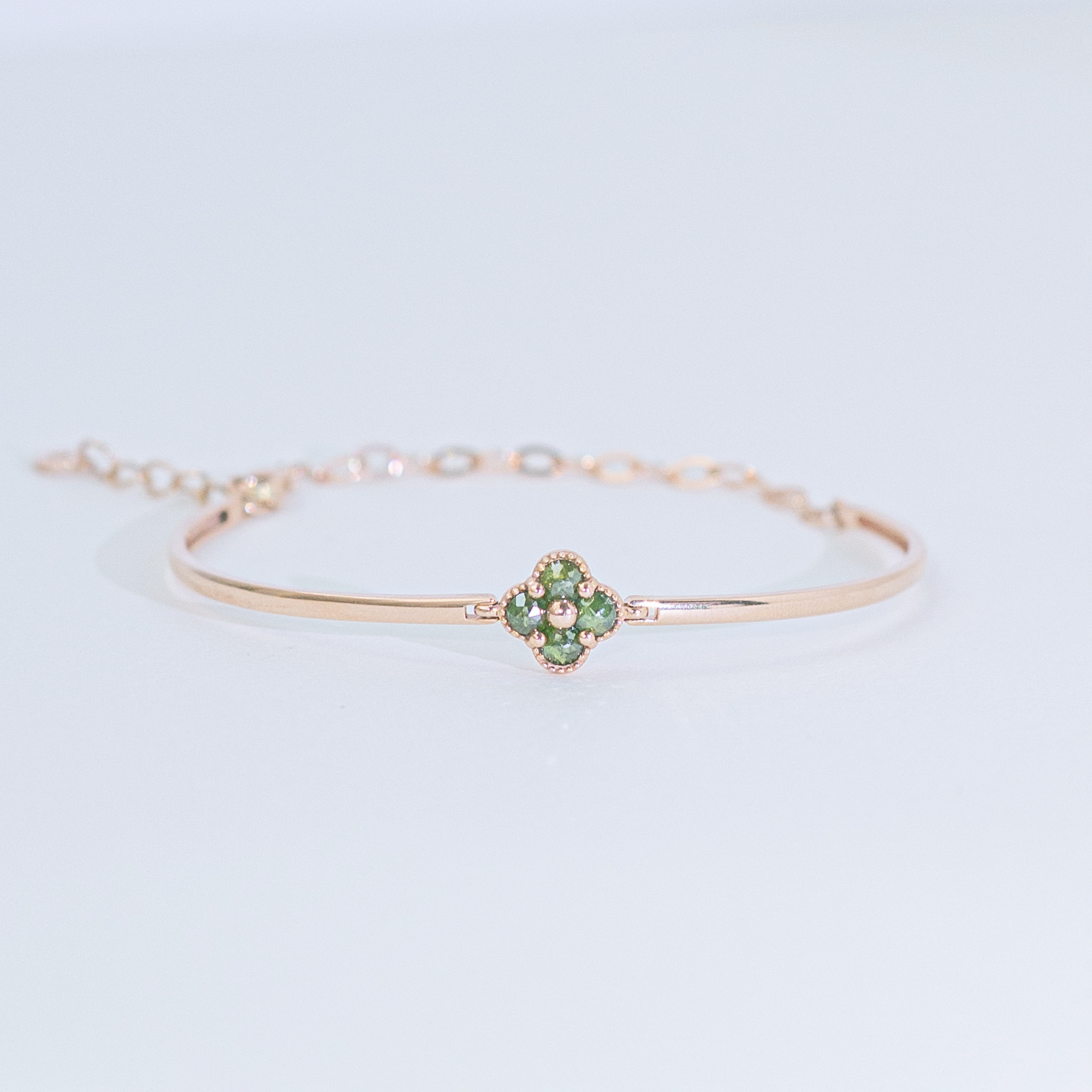 14K四葉草鑽石原礦手鐲