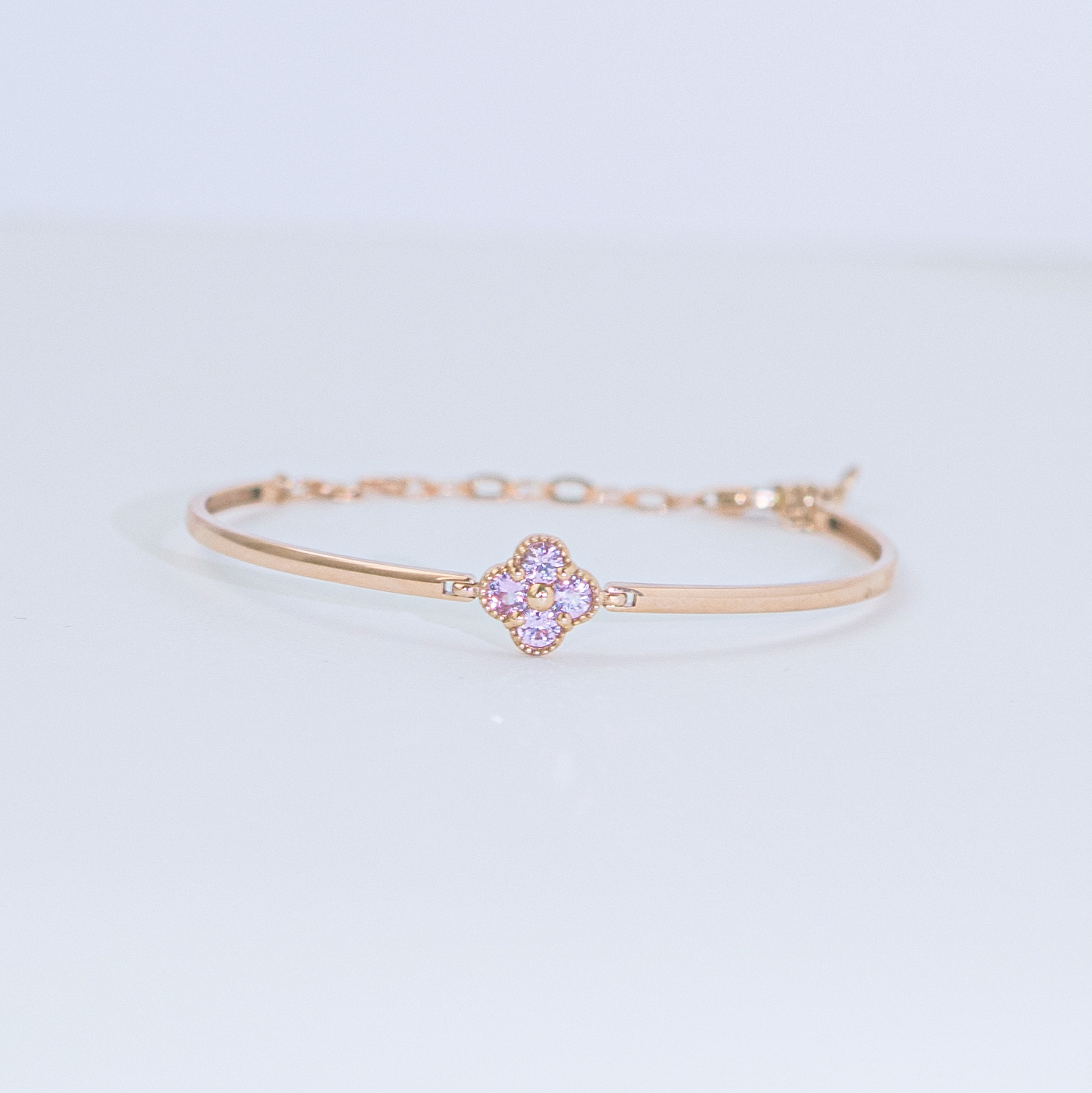 14K四葉草粉色藍寶石手鐲