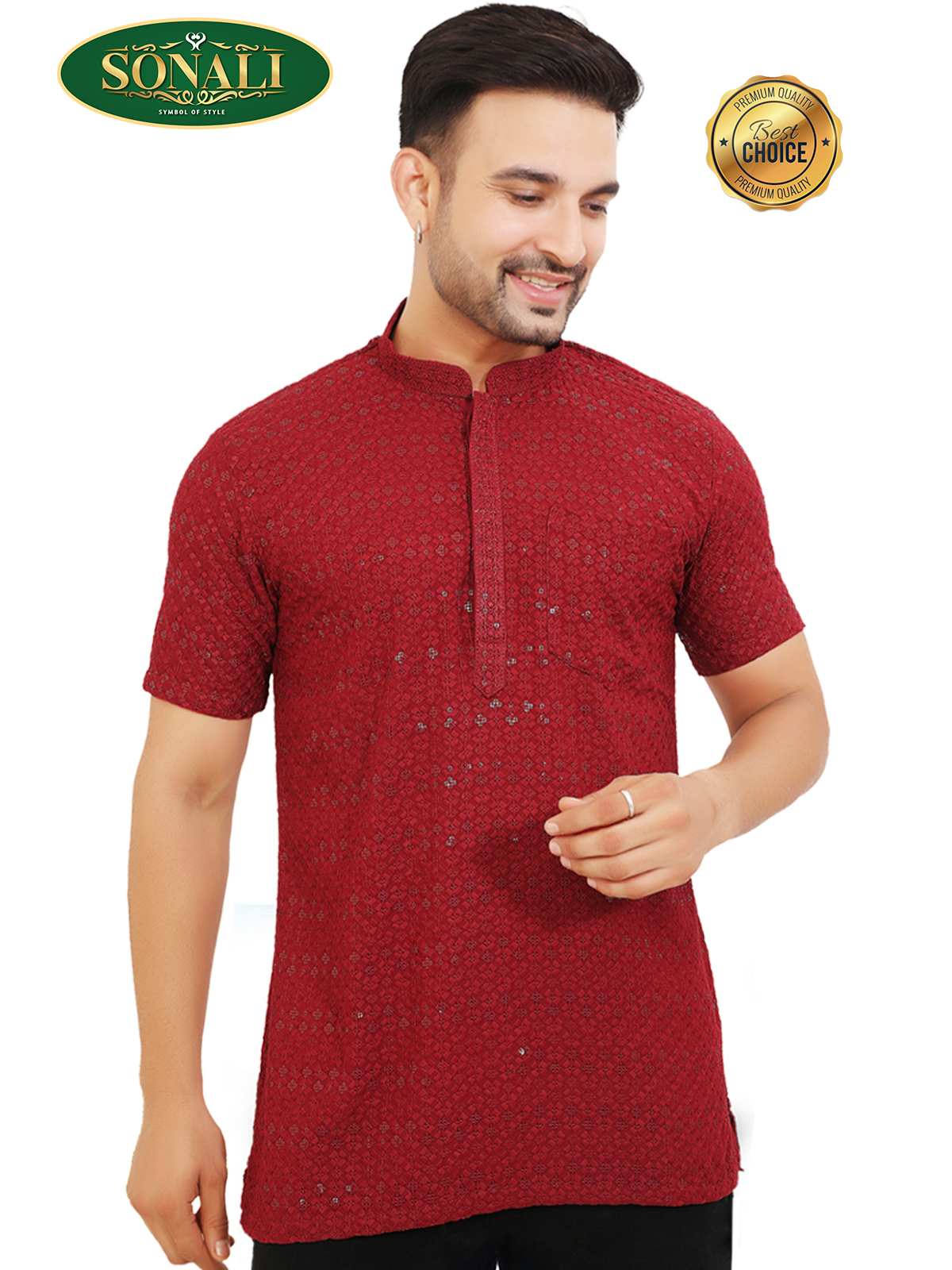 Sonali's Premier Quality Father & Son Collections Men's & Boy's Top with Sequins Embroidery - Short Sleeve (Q1972-Q1975)