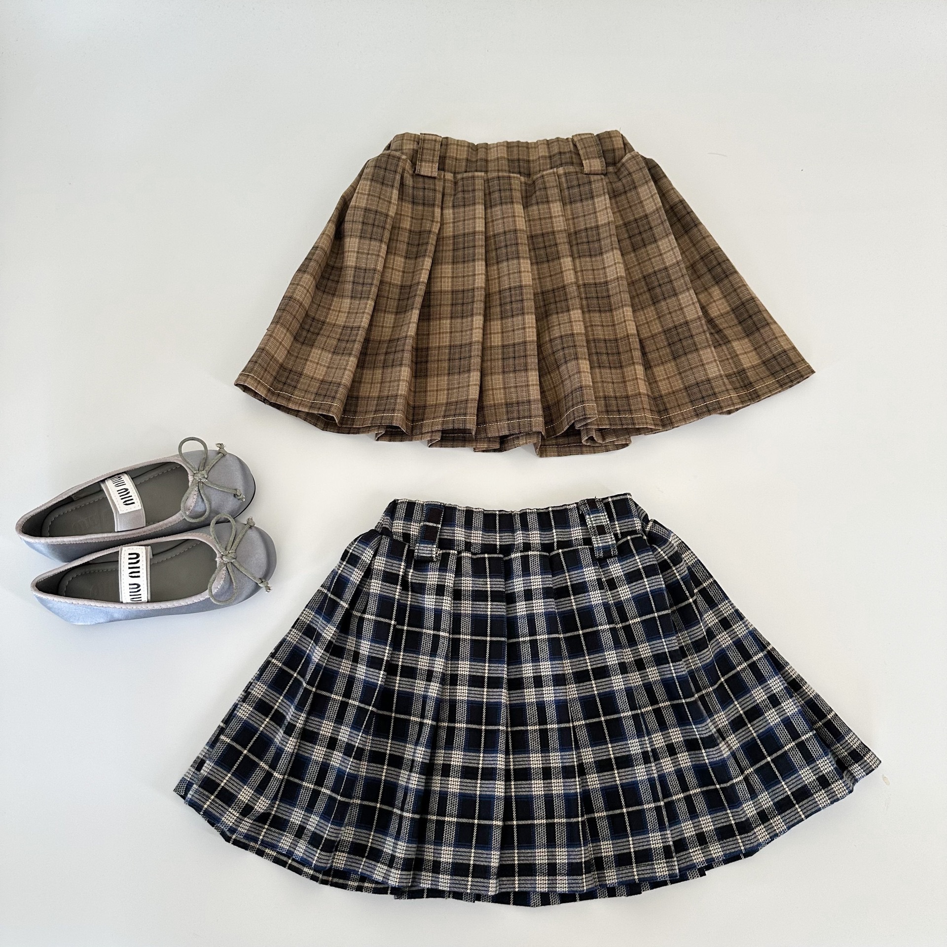 兩色學院感格子百褶裙