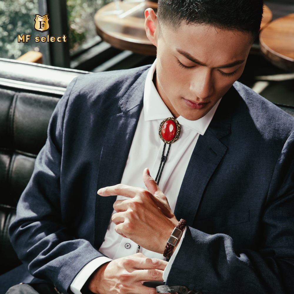 五行開運(火) - 葉框紅碧玉 保羅領帶/BoloTie/美式領帶－快速出貨