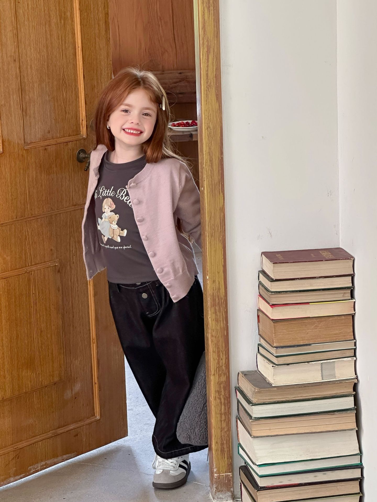 軟牛仔雙扣直筒褲