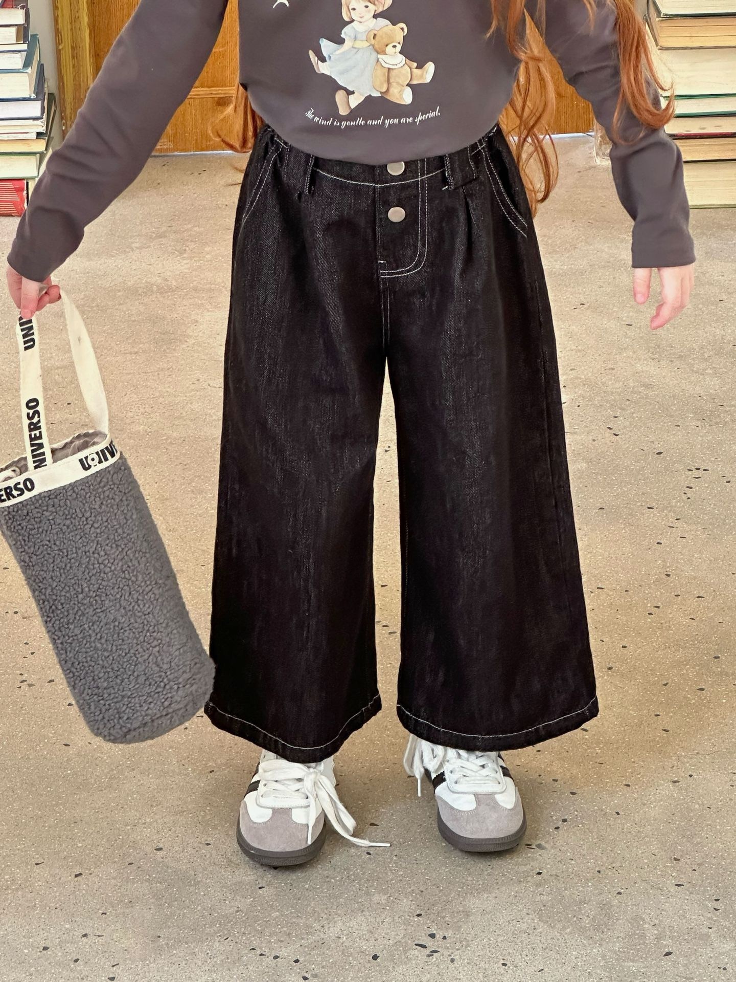 軟牛仔雙扣直筒褲