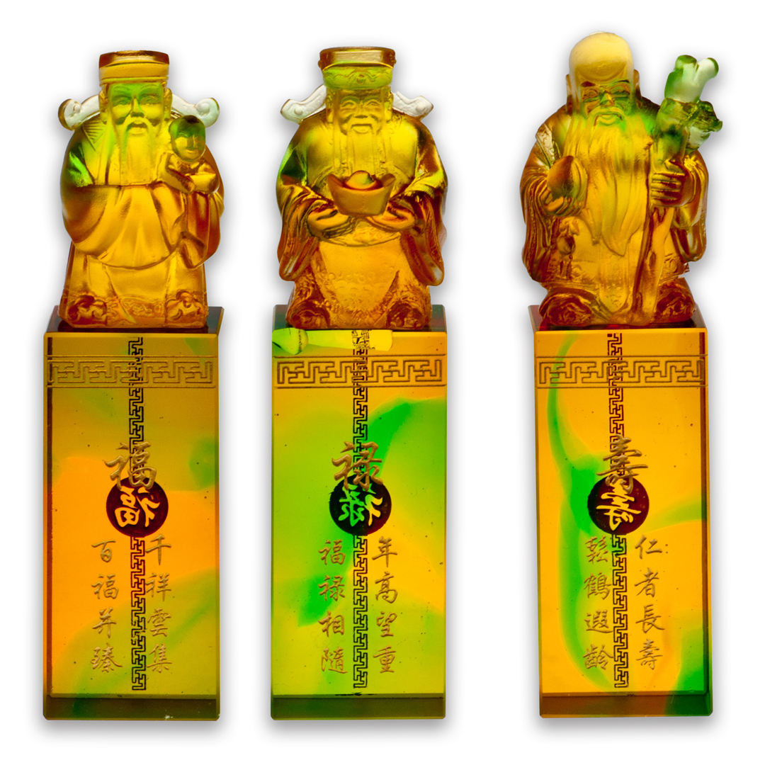 琉璃福祿壽印璽三入組｜開運擺飾 收藏送禮首選