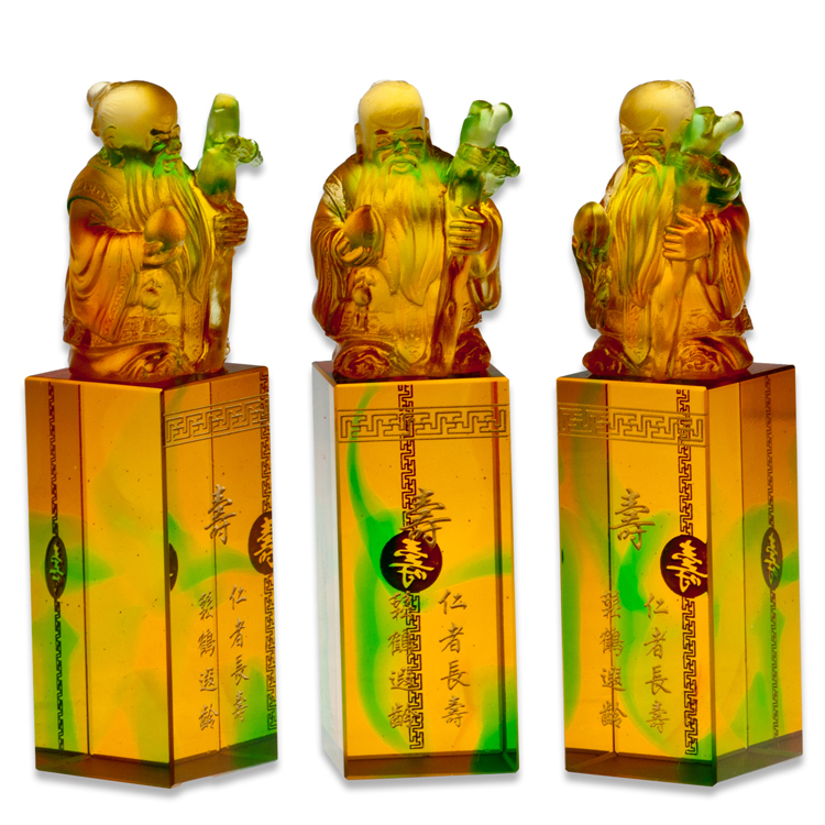 鹿港窯禮品館|琉璃福祿壽印璽三入組 開運擺飾 收藏送禮首選