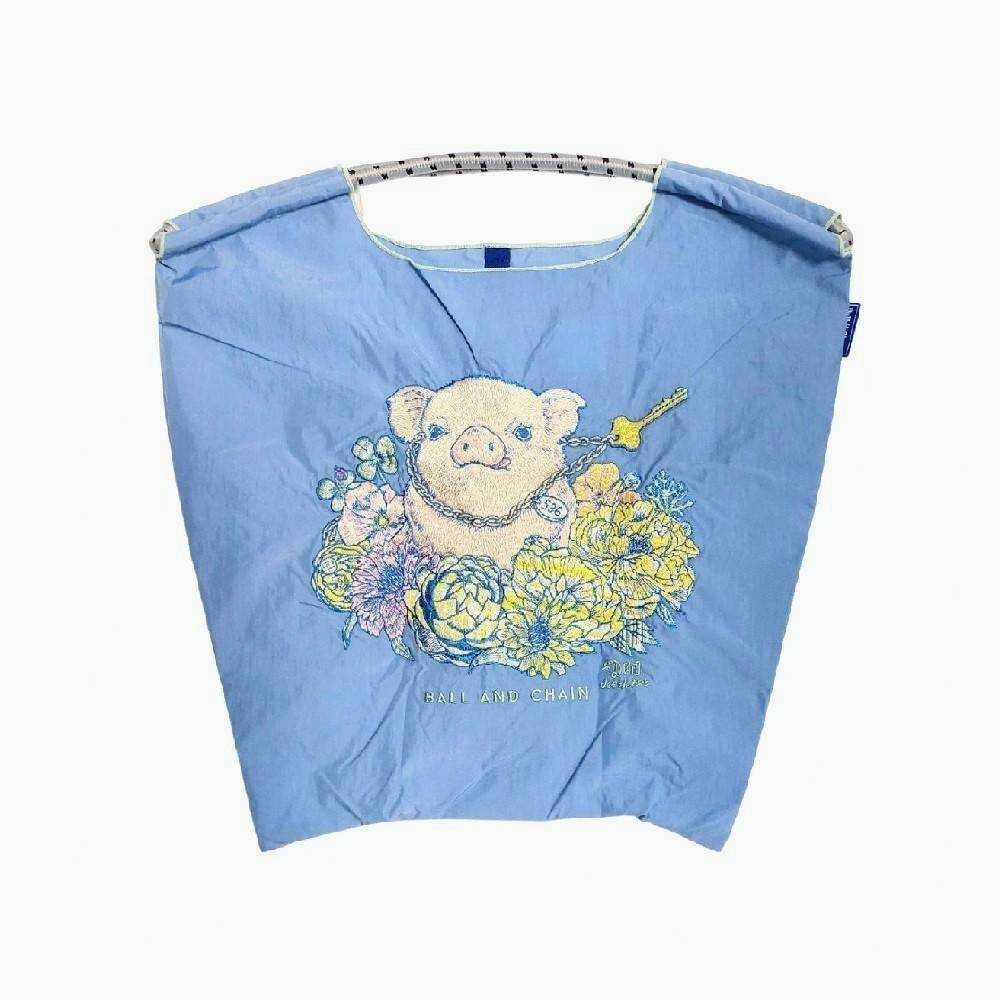 Ball＆Chain 刺繡環保購物袋 M號 - 藍 (31301674)