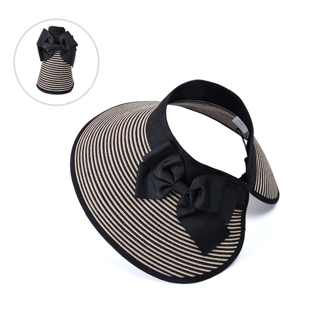 帽子 草帽 遮陽帽 防曬帽 空頂帽 可折疊 可收納 條紋帽 大簷帽 草編帽 蝴蝶結帽 太陽帽 抗紫外線 女生禮物 093