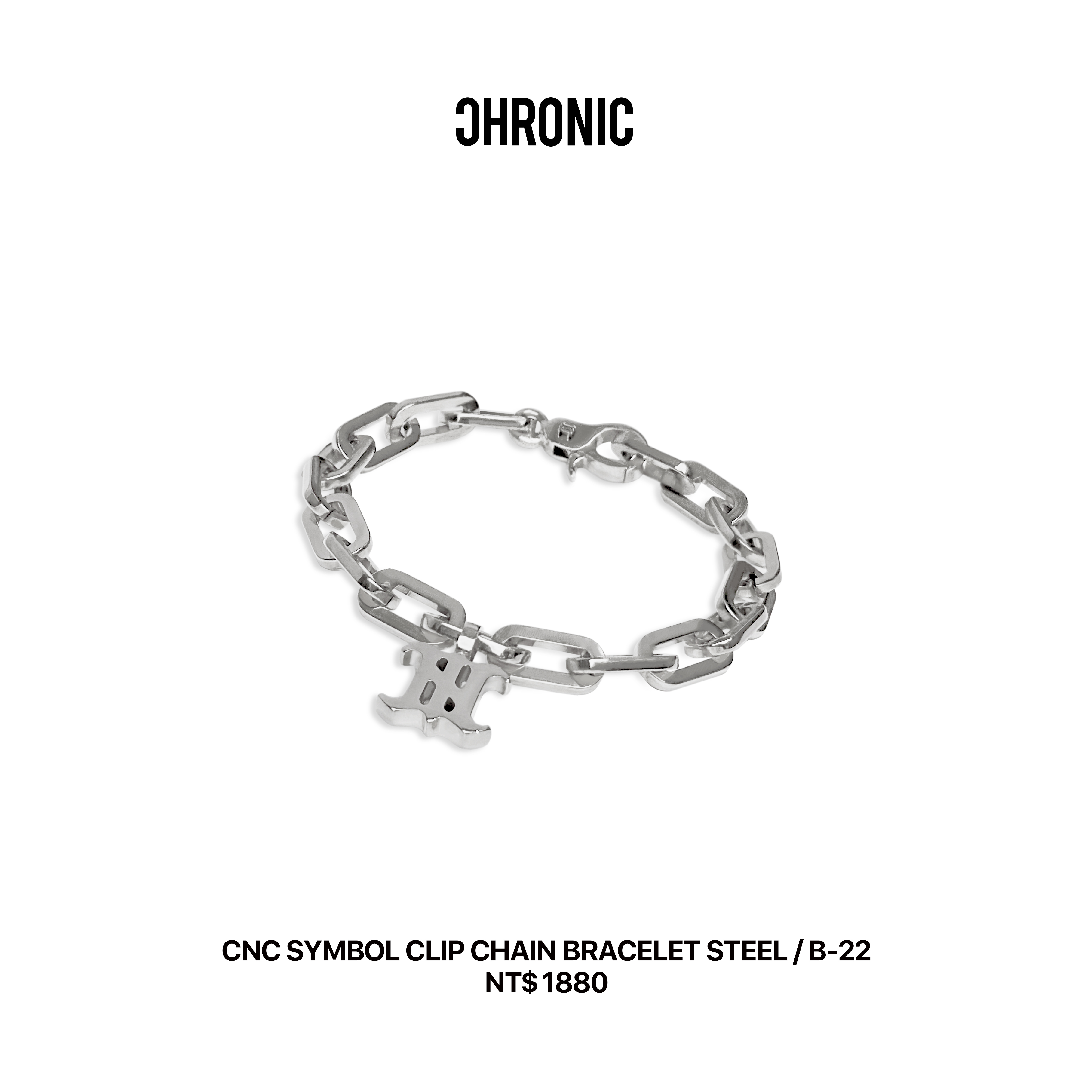 CNC SYMBOL CLIP CHAIN BRACELET STEEL / B-22