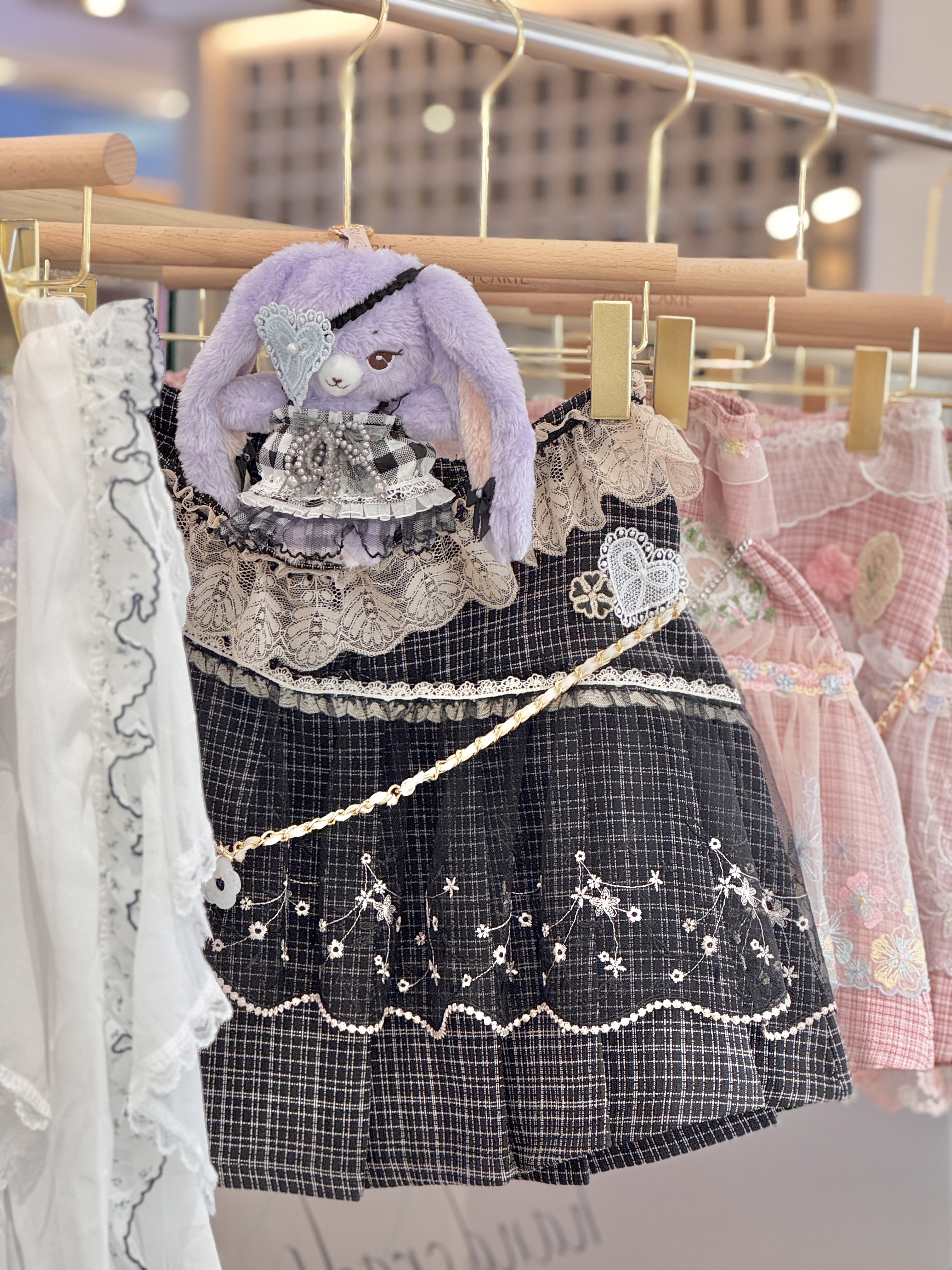 Mini Devil Checkered Long Dress With Heart Shaped Eye Patch