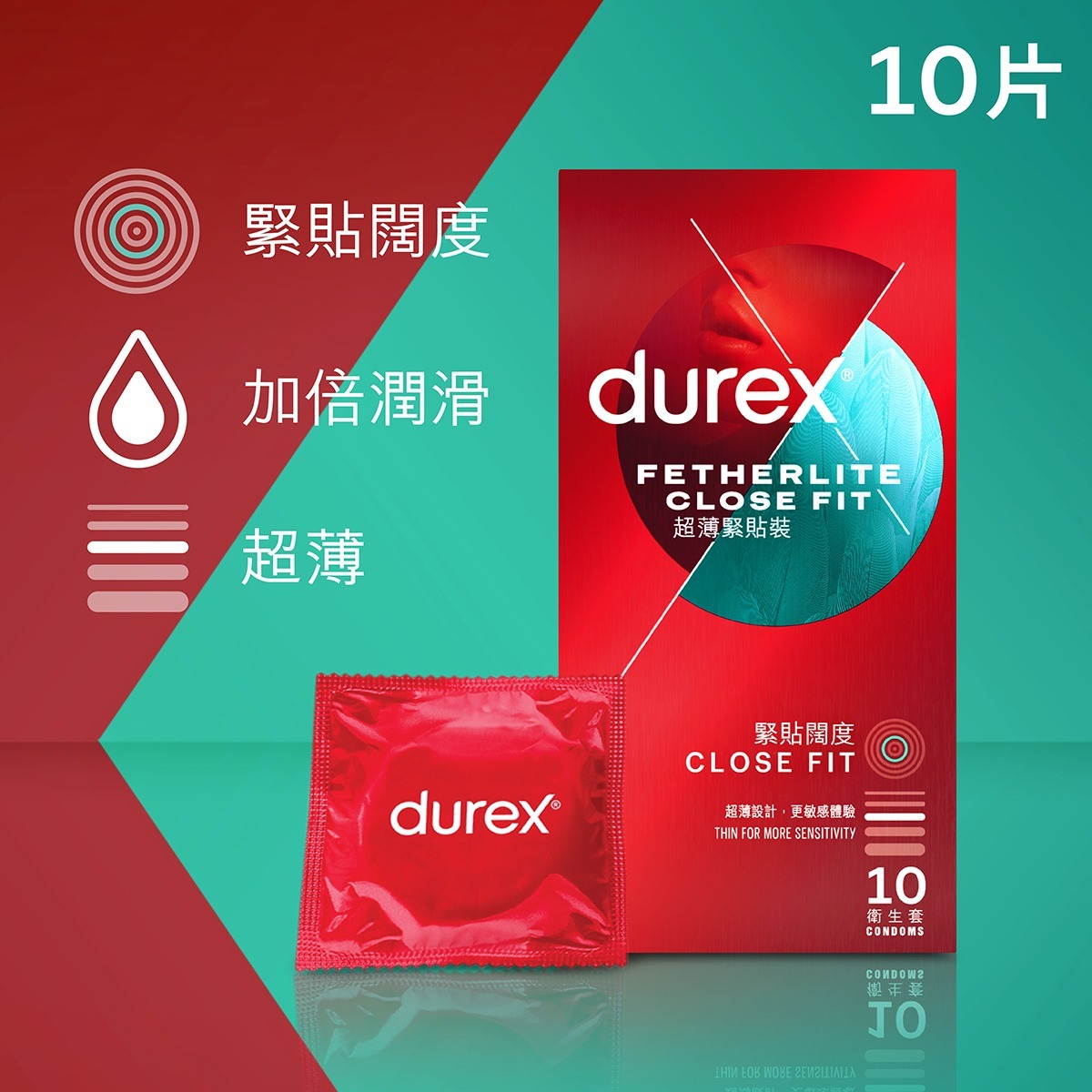 Durex 杜蕾斯 Fetherlite Closefit 超薄緊貼裝 乳膠安全套 (香港版) 10個裝