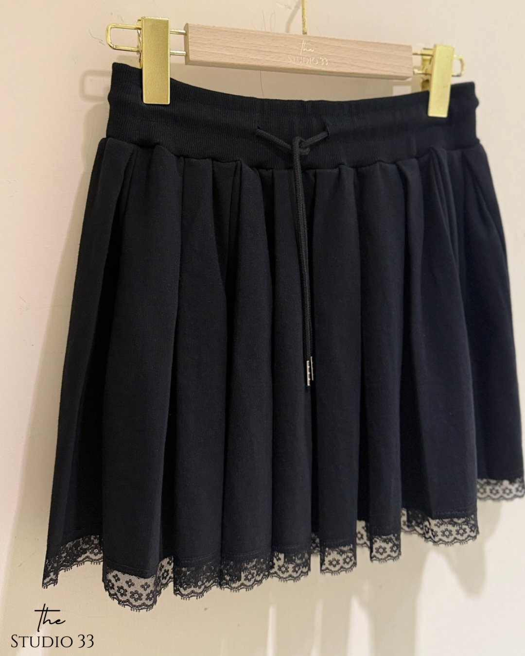 棉質蕾絲下擺百褶裙