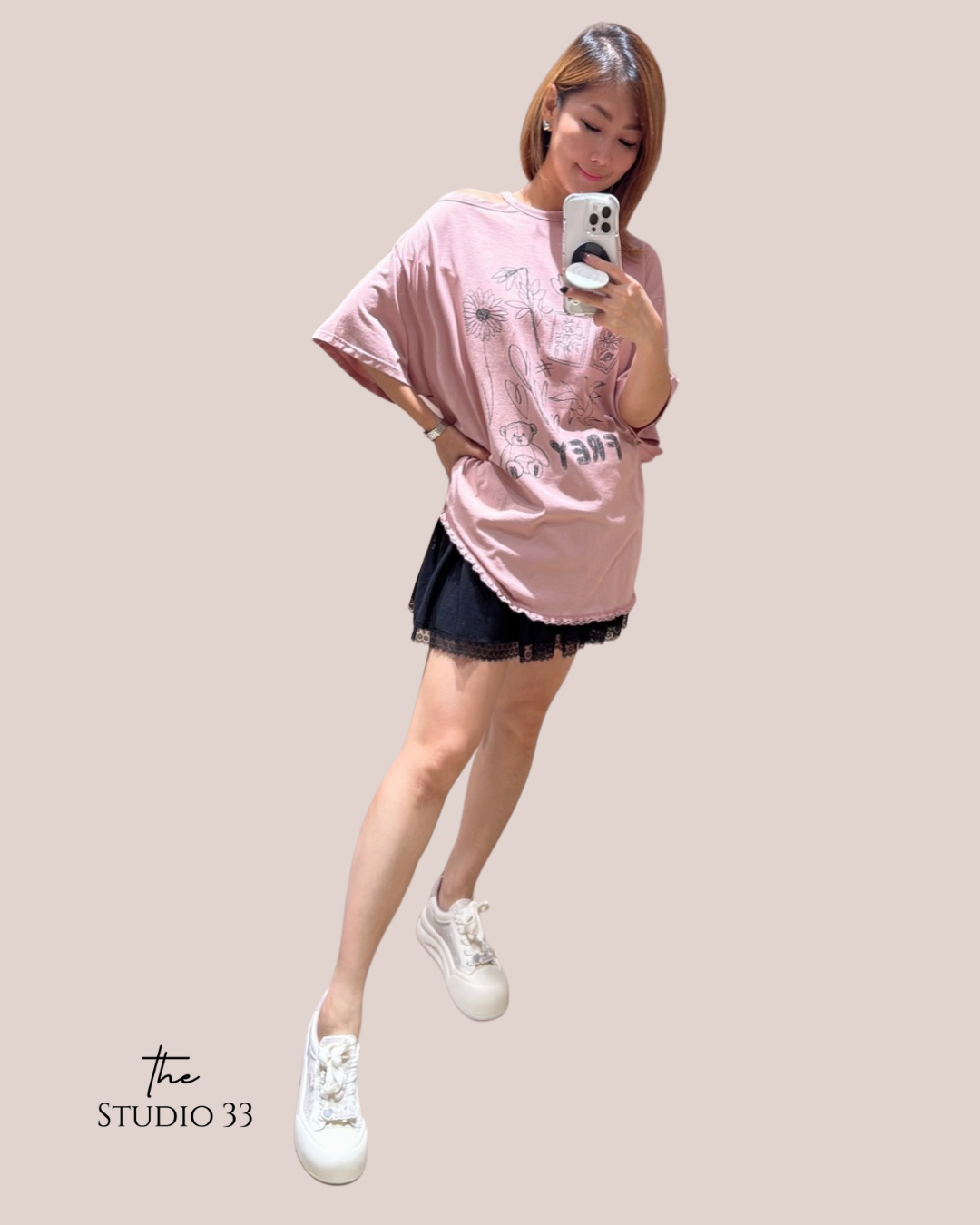 棉質蕾絲下擺百褶裙