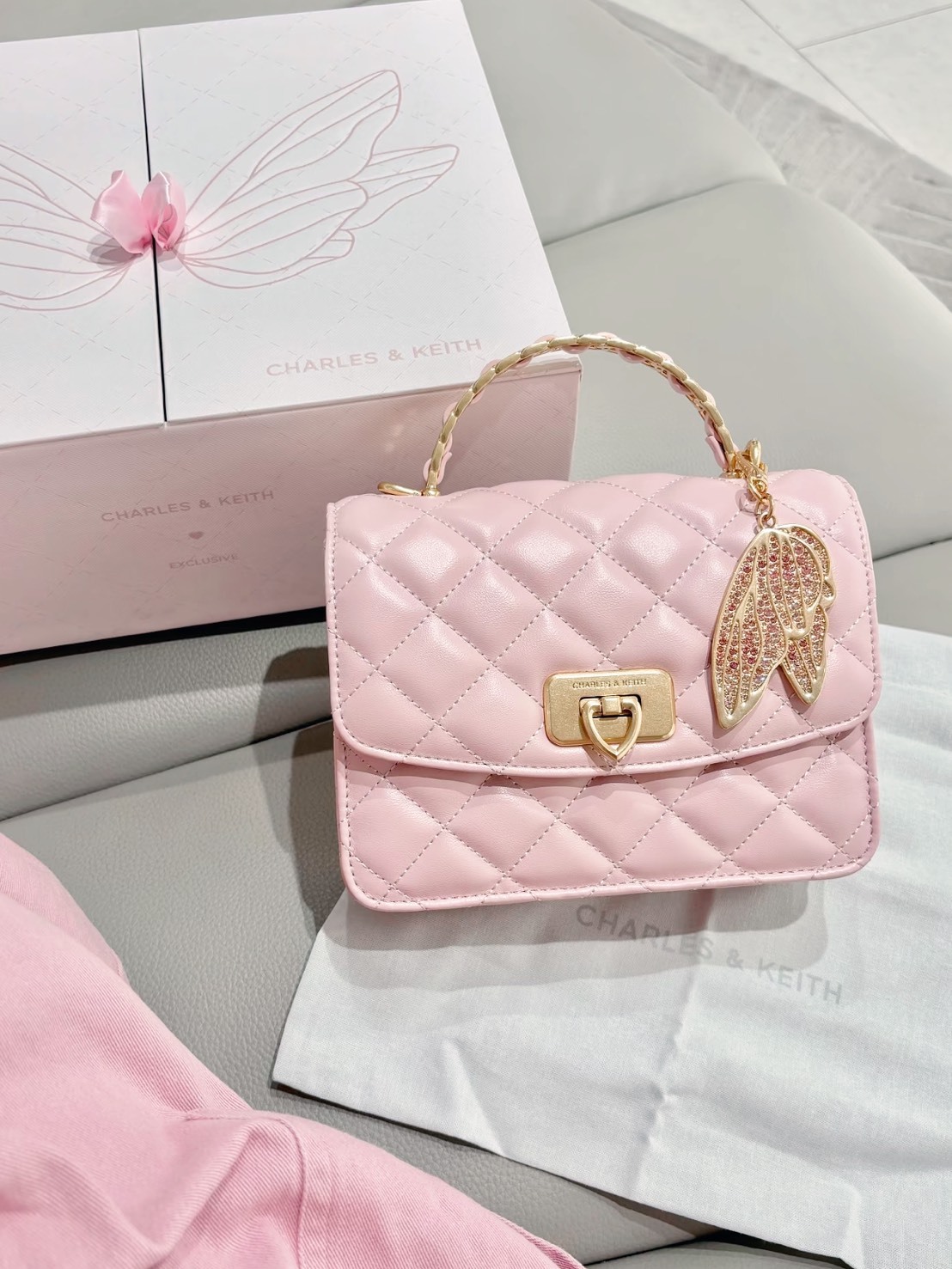 CHARLES&KEITH 小CK 七夕限量 小香風 鏈條菱格包 禮盒組