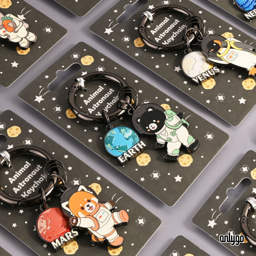RUKURUKU//星雲と窓辺の子猫達　蓄光　オルゴナイトキーホルダー 動物宇宙飛行士 夜光キーホルダー｜地球 × タイワンツキノワグマ