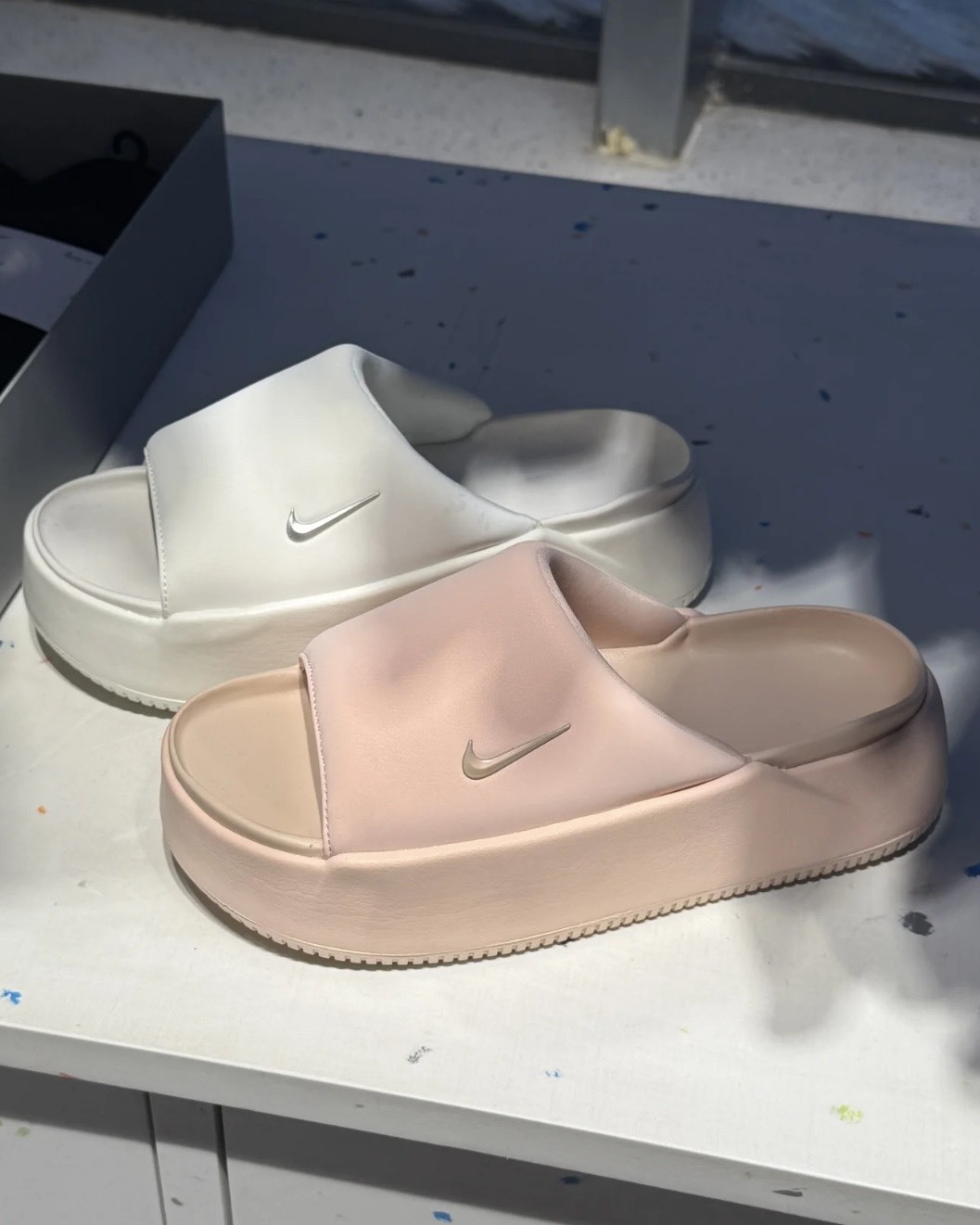 Nike Calm Elevation 厚底拖鞋 米白 奶油銀勾 櫻花粉勾 麵包拖 2色