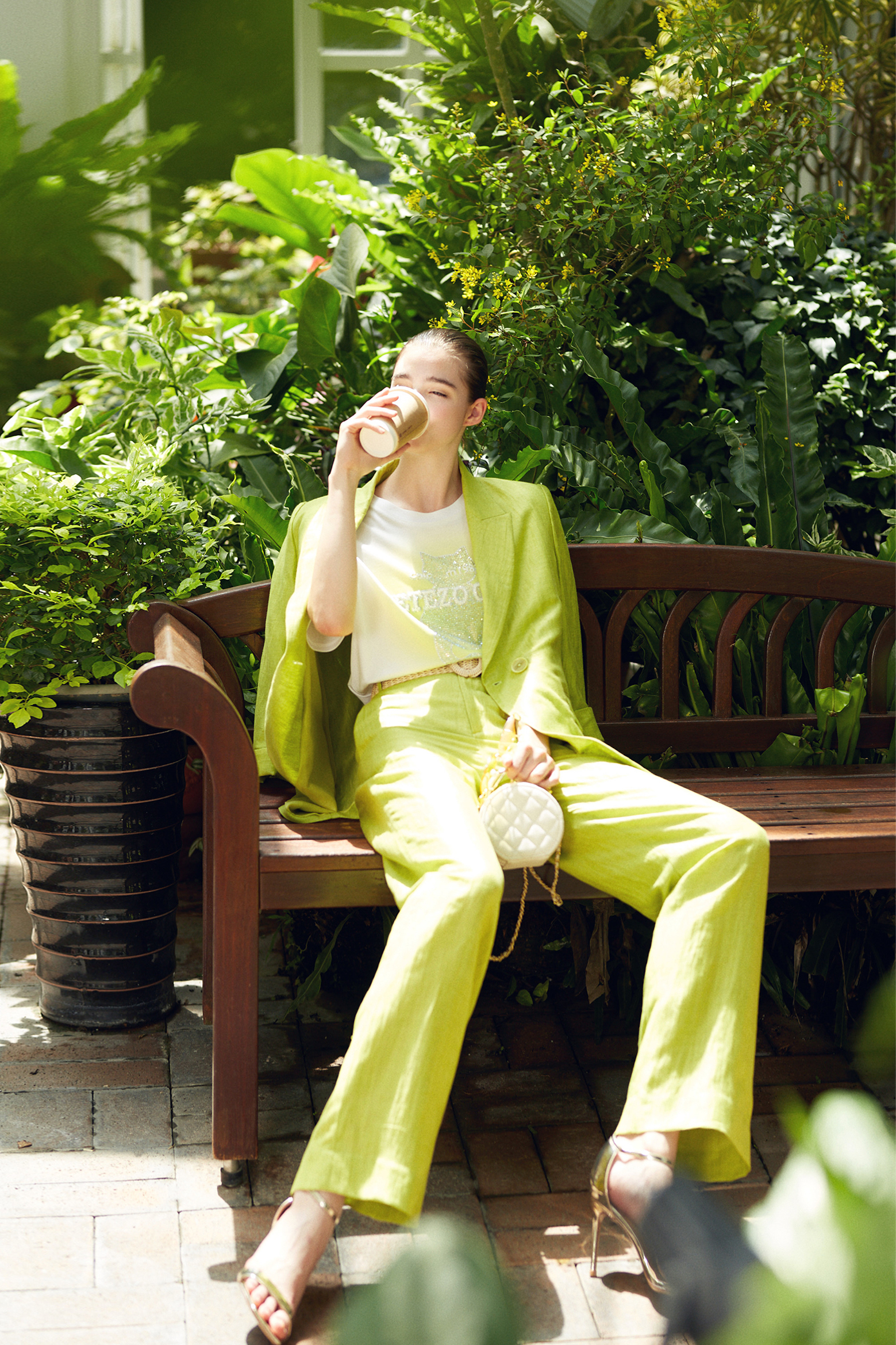 BD10010B1 光之森林嫩芽綠麻正裝寬褲