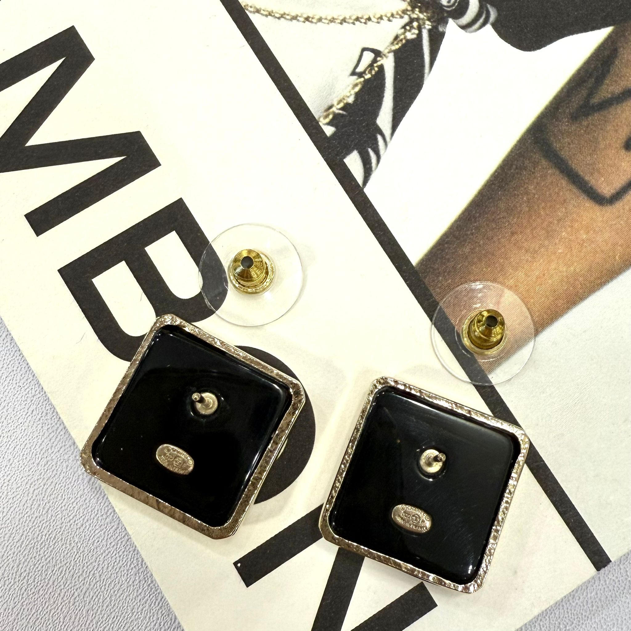 98%NEW二手CHANEL耳環 AB7971 方形淡金/水晶/幼珠 CC LOGO CHANEL Earrings #香榭站正品