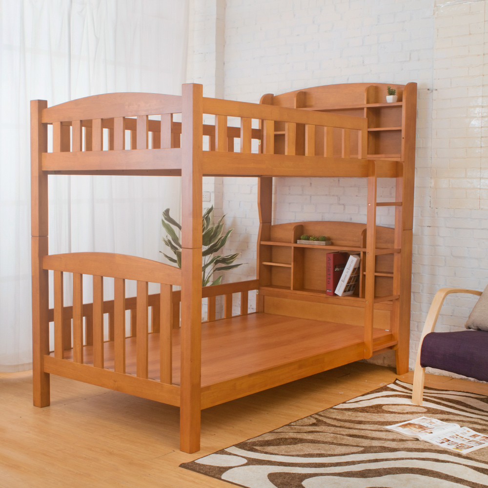 班捷明3.5尺單人實木書架雙層床架