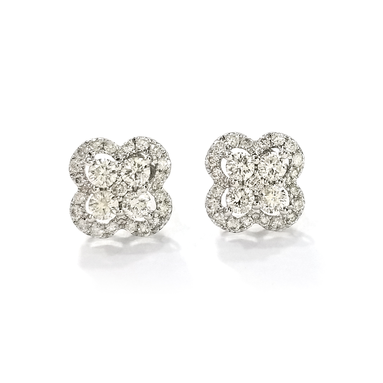 18K白金天然鑽石四葉草耳環