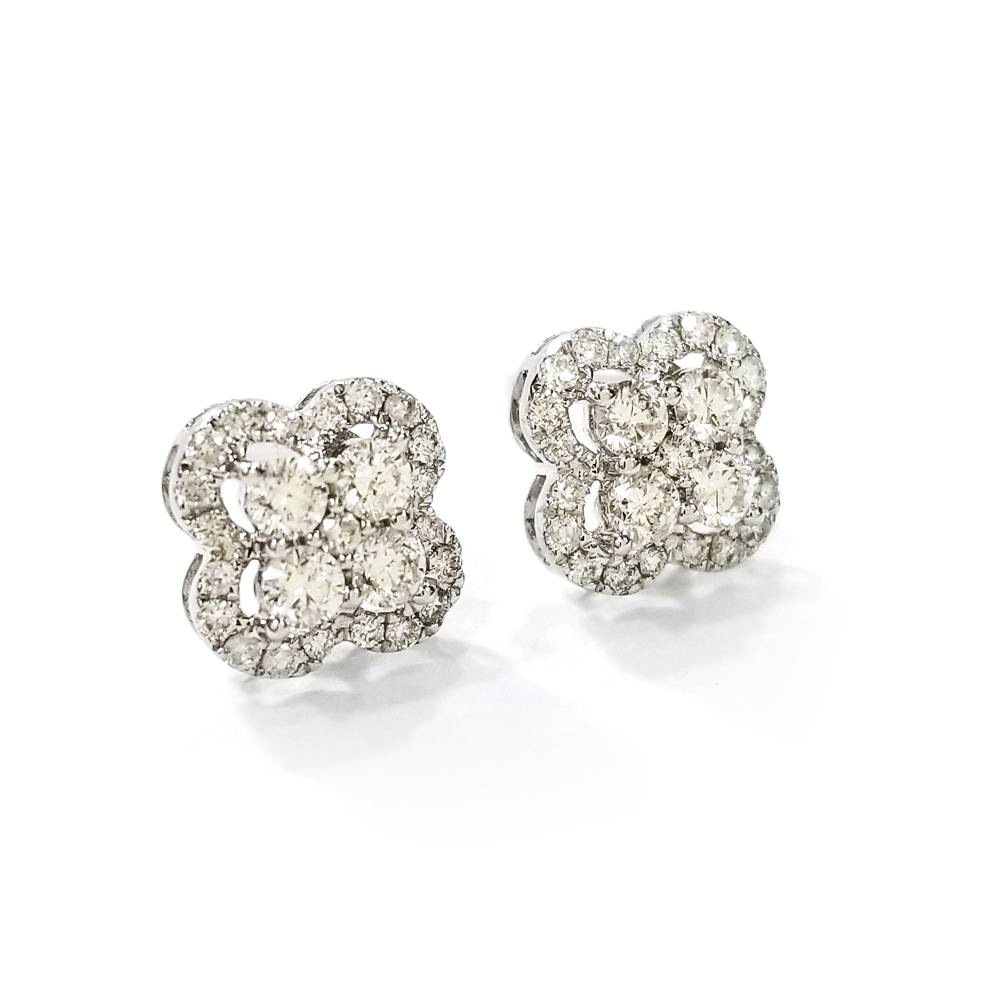 18K白金天然鑽石四葉草耳環