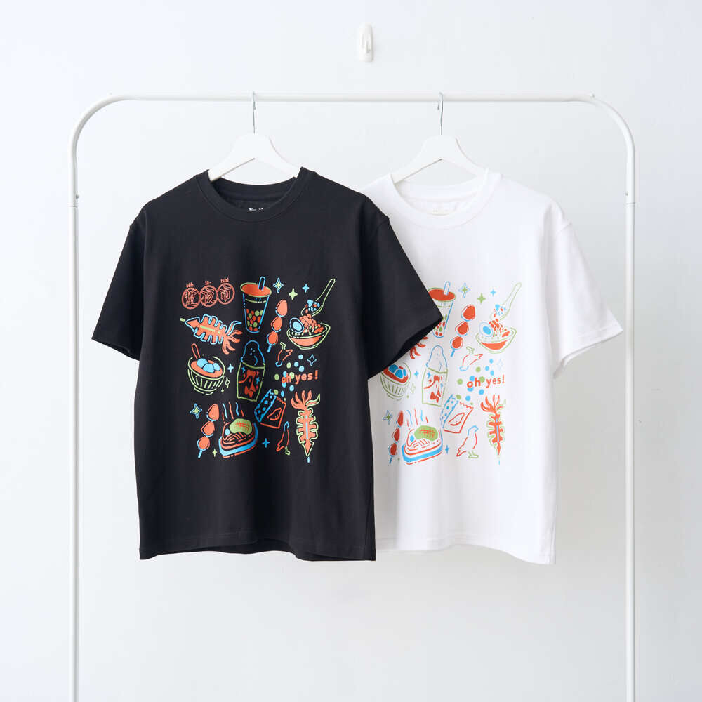 寬版落肩T恤/夜市/白/印花樂ＸViewFinder