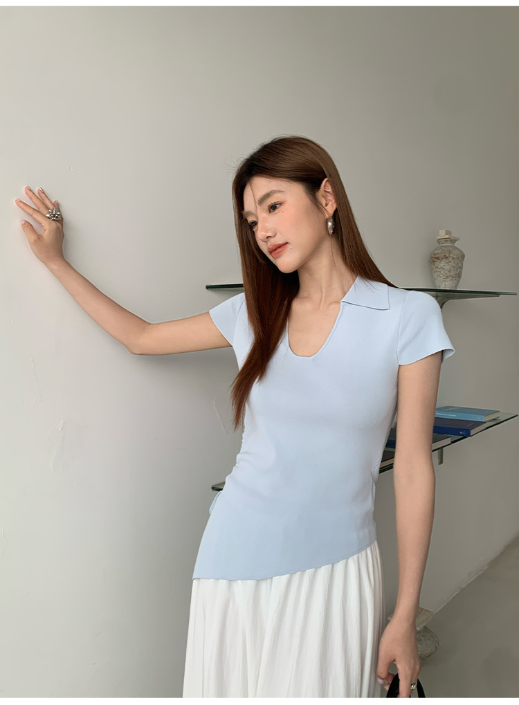 8W07 大翻領不規則抽繩上衣 八色