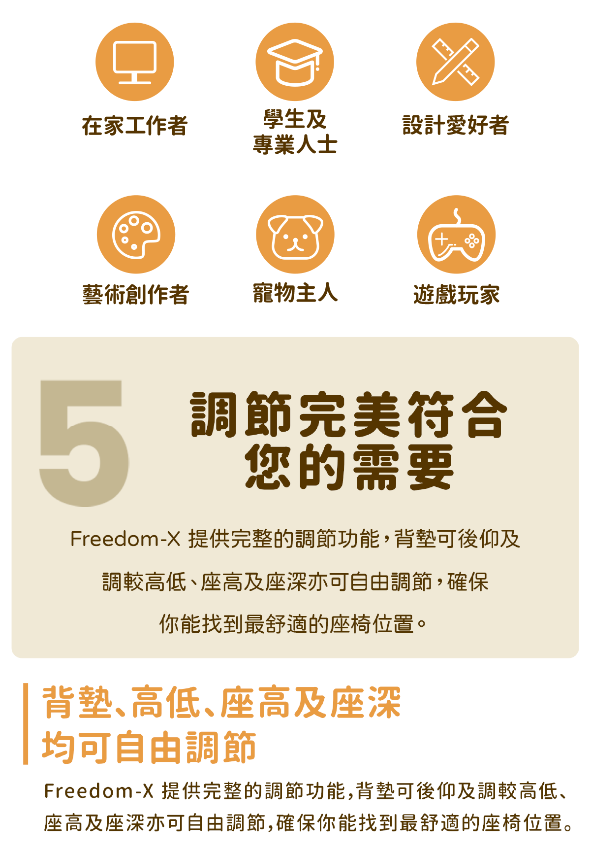 NEWTRAL FREEDOM-X ergonomic chair FREEDOM X多功能人體工學椅，配備耐刮防潑水布料與靜音滾輪