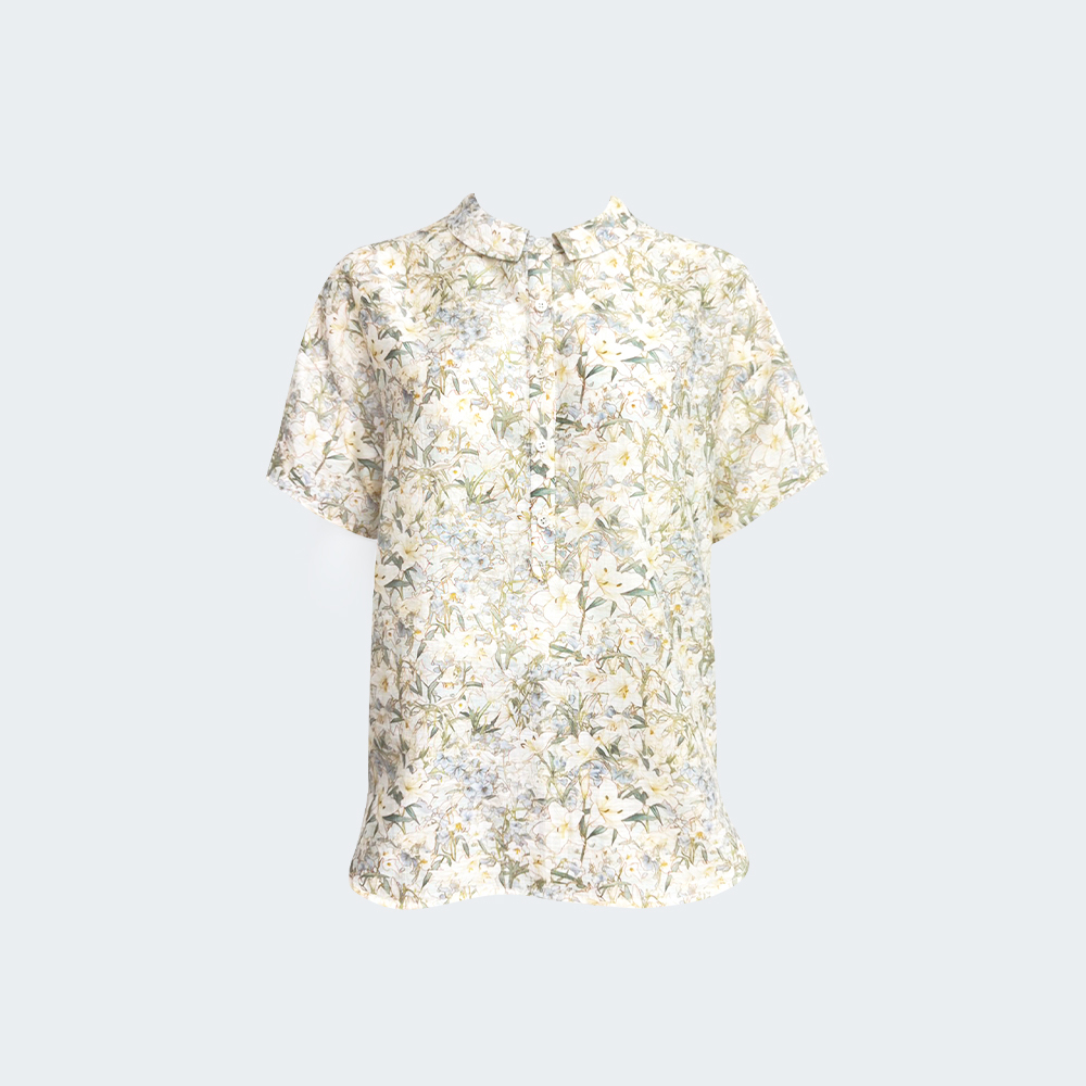 晨曦百合花影天絲半開襟上衣