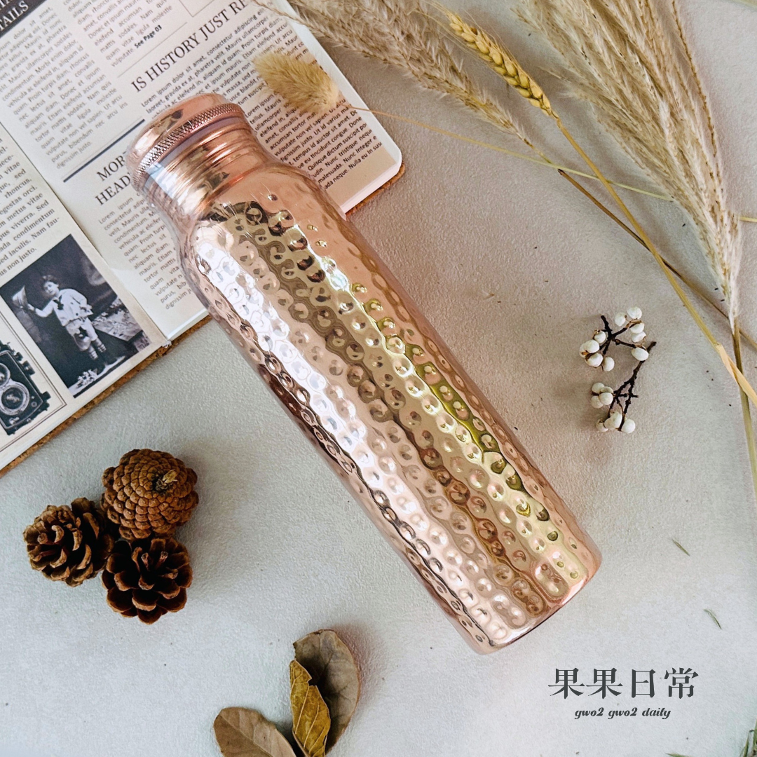 印度純銅水壺 1000ml Indian Pure Copper Bottle 1000ml (Hammered + Aqua Wellness/細點)
