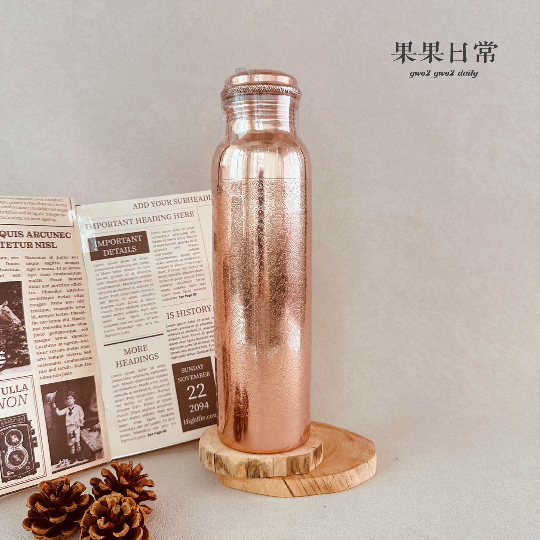 印度純銅水壺 1000ml Indian Pure Copper Bottle 1000ml (Embossed壓花)