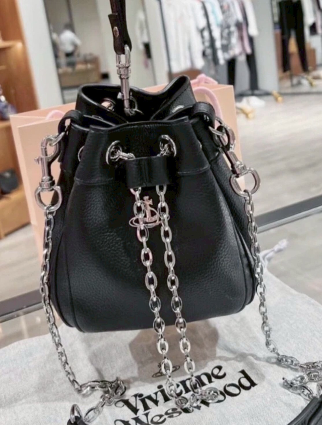 Vivienne Westwood 爆款金屬土星 鏈條水桶包 小號