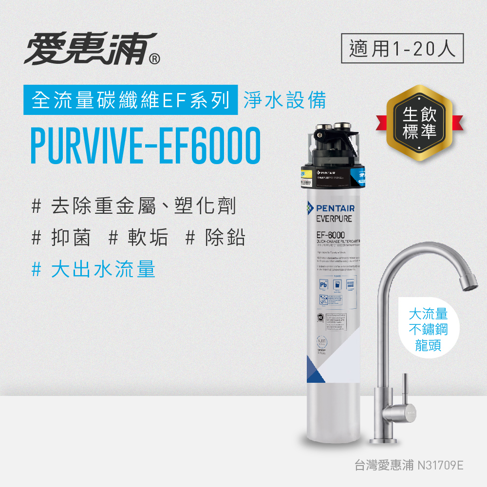 (可議價)EVERPURE 愛惠浦 全流量碳纖維 EF系列 淨水設備 含安裝 (PurVive-EF6000)