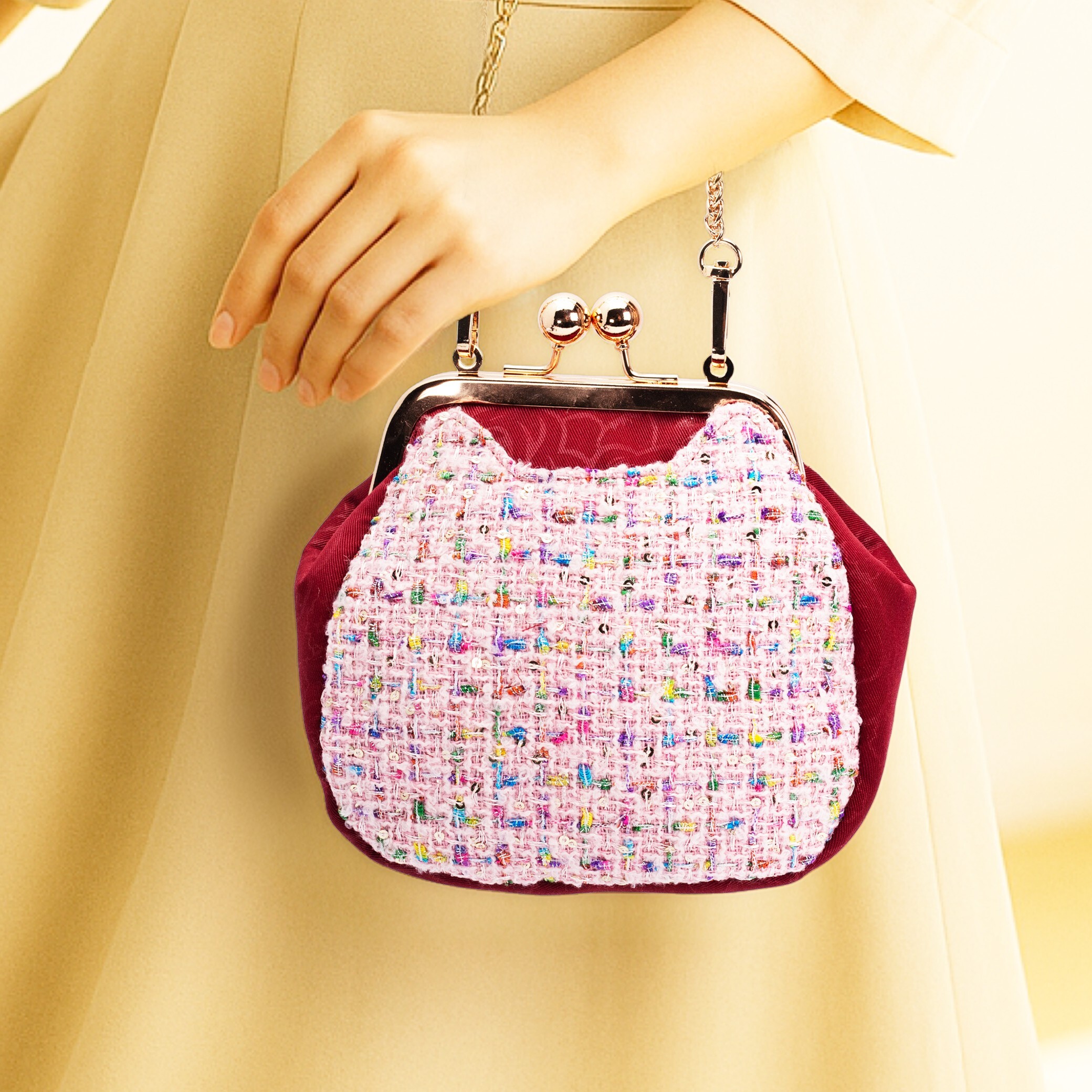 貓咪斜背口金包【成品包】