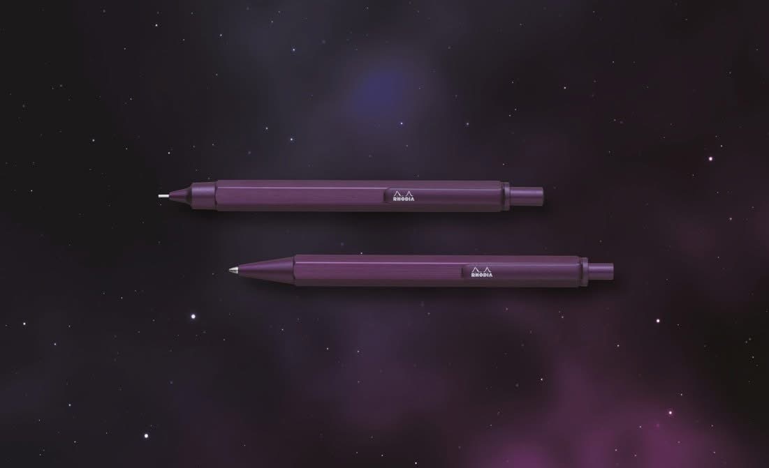 2025限定 茄紫色 script 六角金屬 自動鉛筆/原子筆 髮絲紋鋁製筆桿｜法國Rhodia