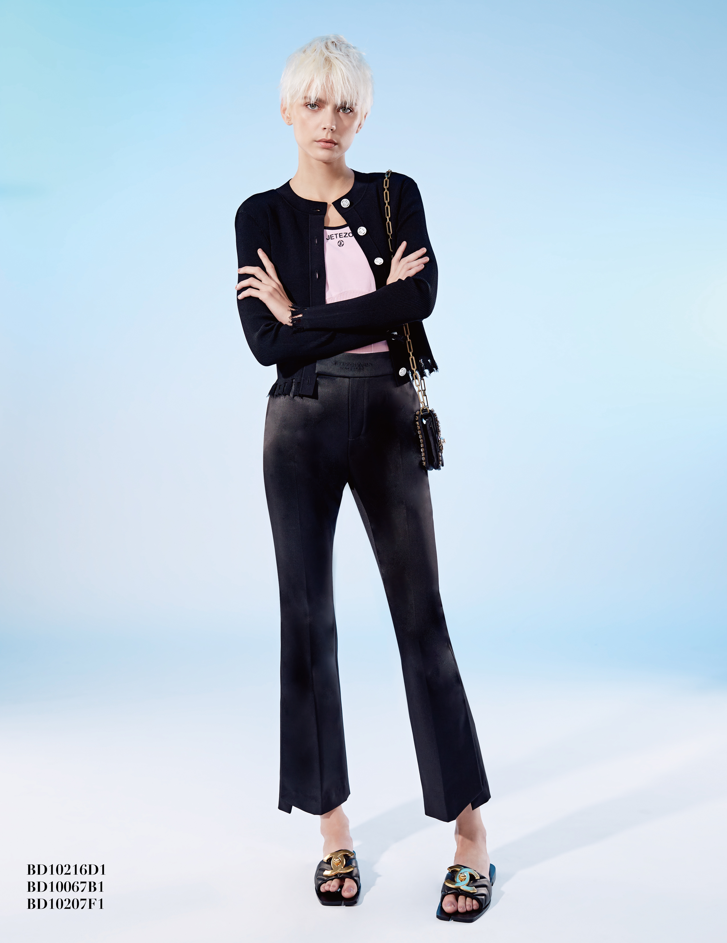 BD10067B1 新藝術花園不對稱腰帶logo刺繡正裝褲 (2色)