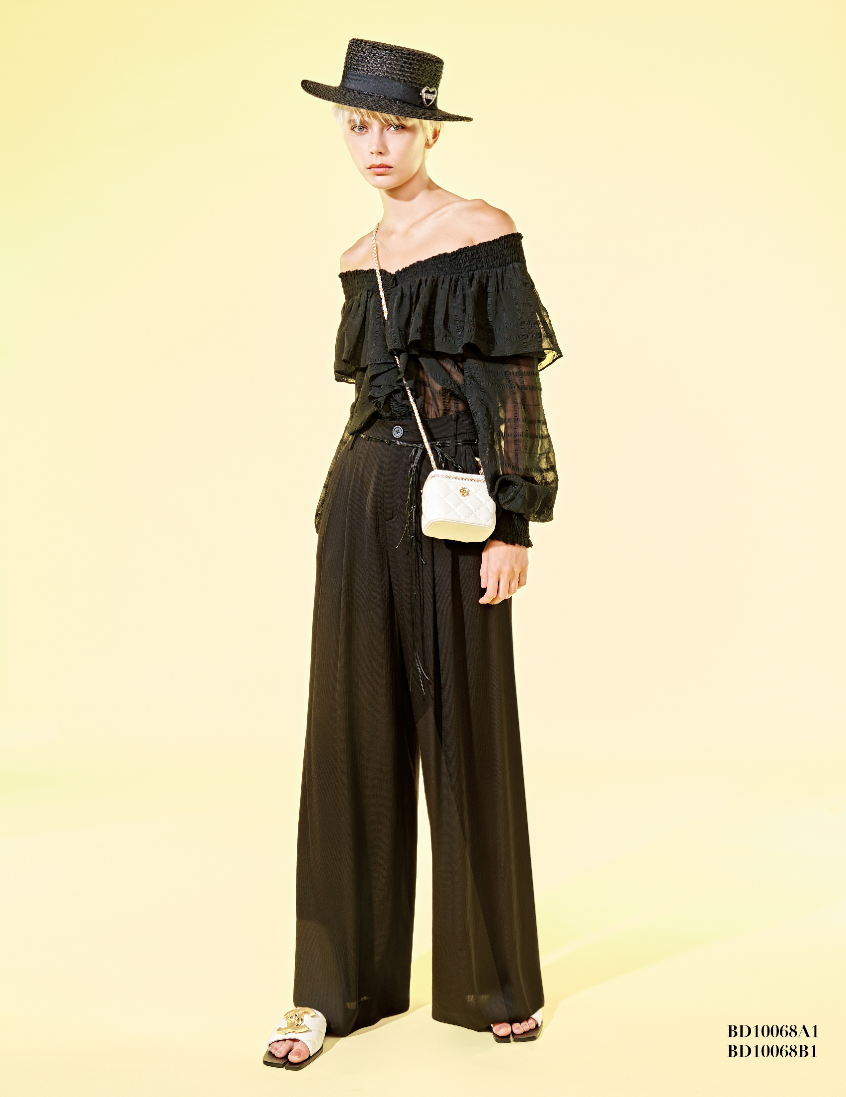 BD10068B1 黑白party編織綁帶活折大寬褲 (附腰帶)