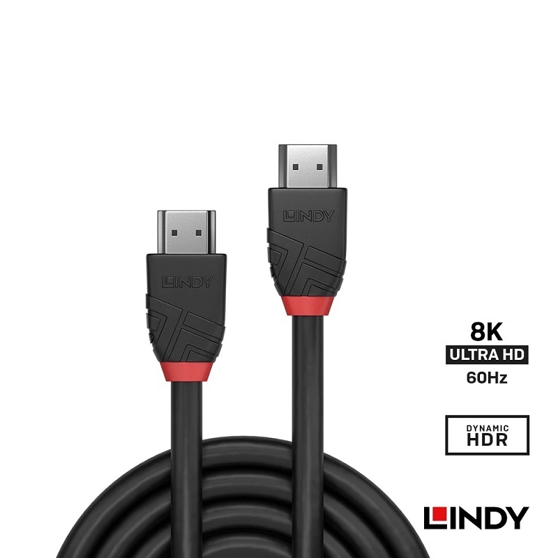 LINDY 林帝 BLACK LINE 8K HDMI(Type-A) 公to公傳輸線 0.5M/1M/2M/3M/5M