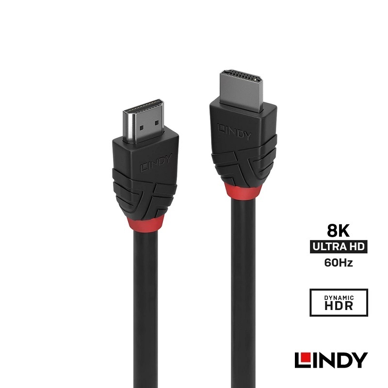 LINDY 林帝 BLACK LINE 8K HDMI(Type-A) 公to公傳輸線 0.5M/1M/2M/3M/5M