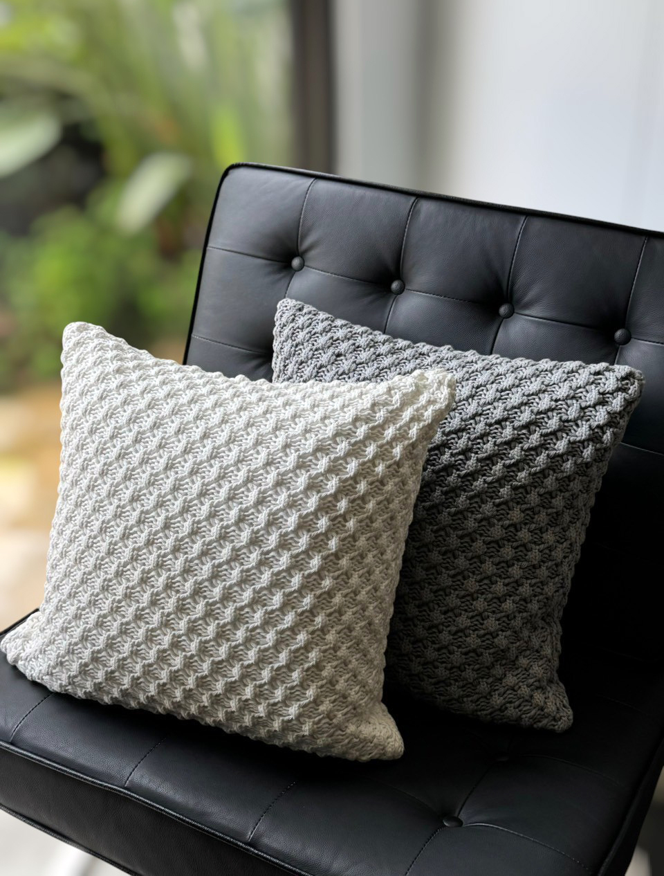 爆米花編織抱枕 灰／白
