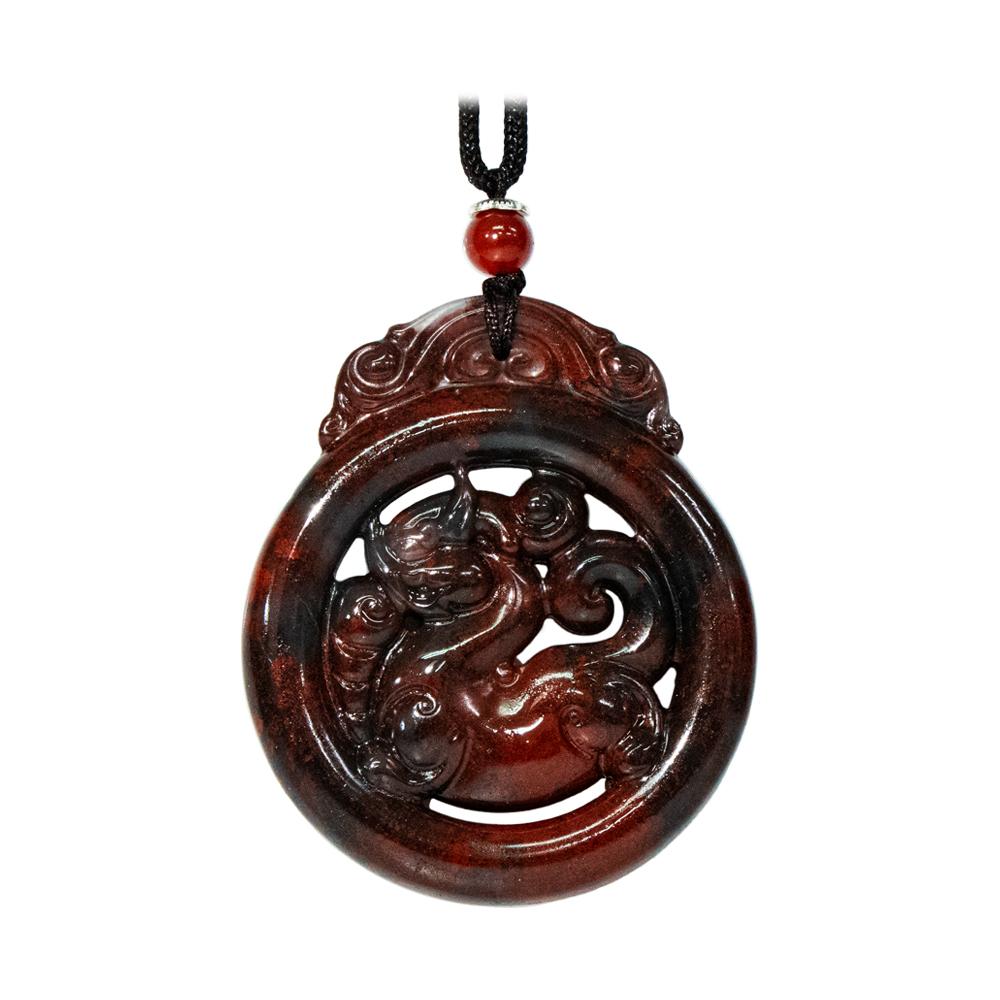 【菩提居】 龍紋雞血玉北貅鏤雕玉牌(門泰珠寶一對一打證) (廠商直出、不參加免運及滿額贈優惠)