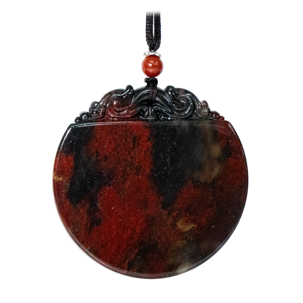 【菩提居】 龍紋雞血玉雙龍呈祥山水牌(門泰珠寶一對一打證) (廠商直出、不參加免運及滿額贈優惠)